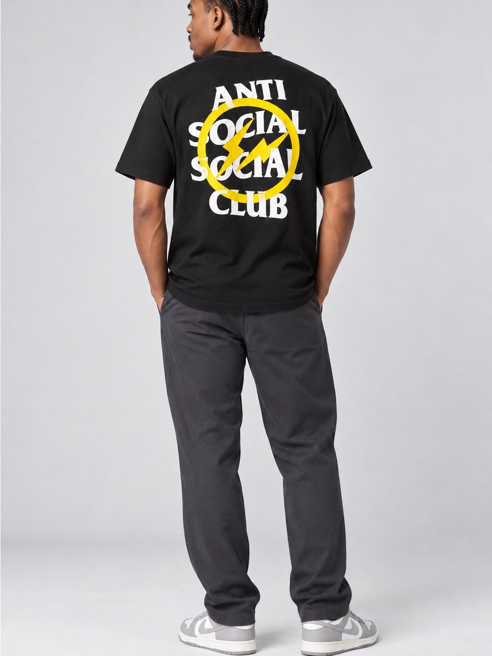 Anti Social Social Club x Fragment Yellow bolt Men's Black Graphic Tee